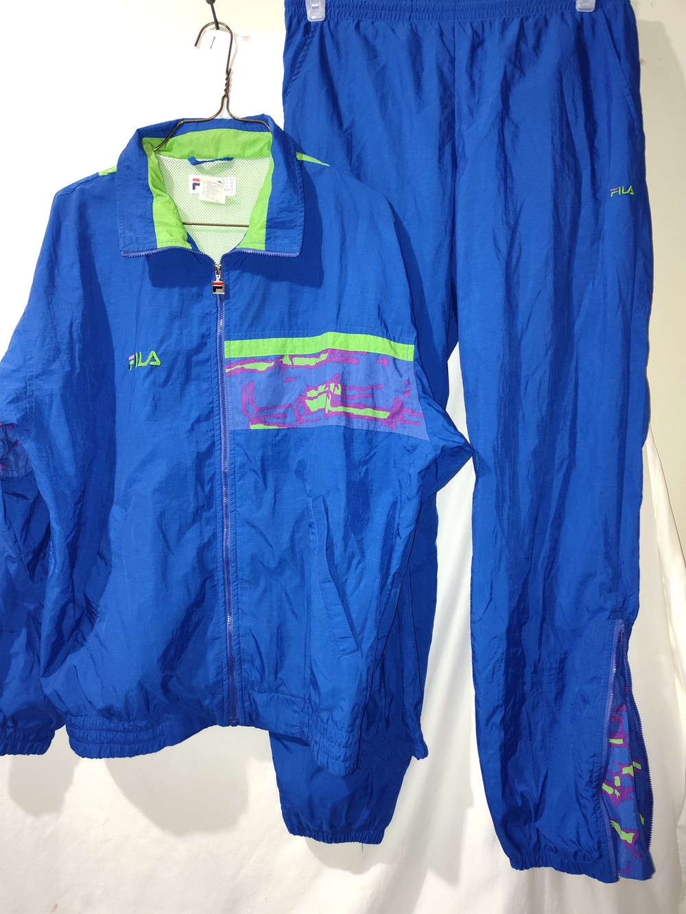 FILA Royal Blue Track Jacket and Pants with Lime and Purple Accents